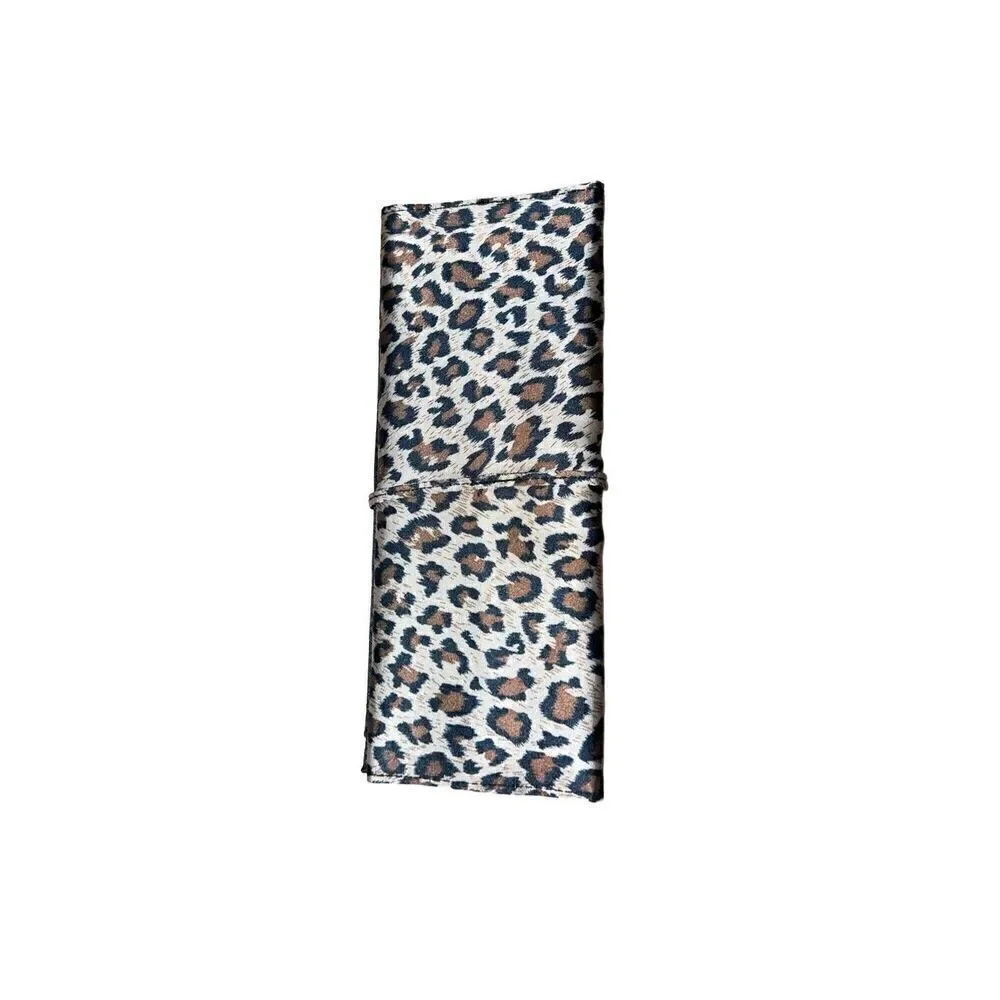Leopard Print Silky Trifold Jewelry Travel Case - New